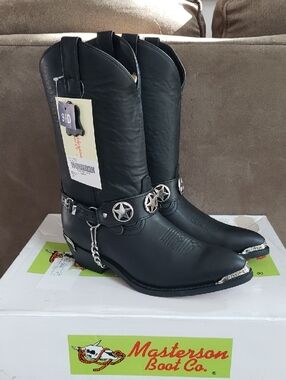 Masterson Boot Co. Western Boots with Concho Harness Mens 9.5D Black RB919